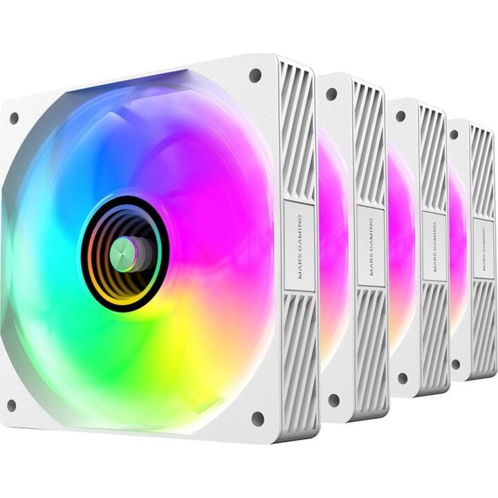 Pack of 4 Mars Gaming MF-SI4KIT Fans/ 12cm + HUB + Remote Control/ ARGB/ White