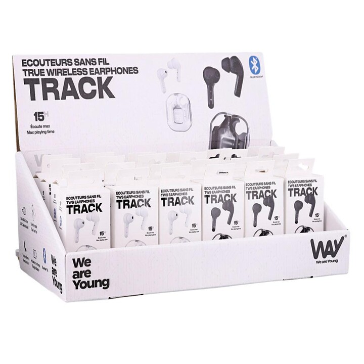 TNB Way Display Pack + 24 auricolari TWS Track / 12 neri - 12 bianchi / Custodia con indicatore di carica / Touch