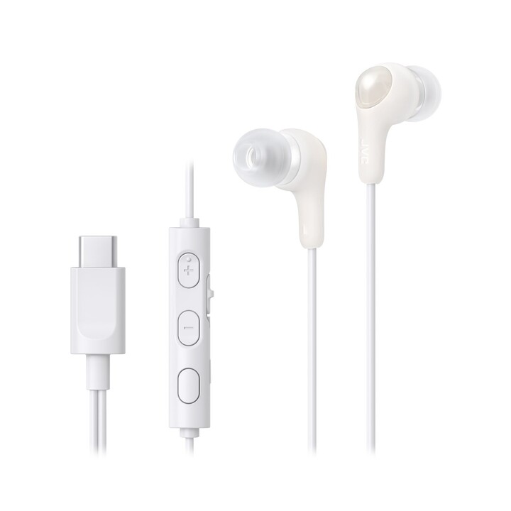 Fones de ouvido intra-auriculares com fio JVC HA-FR9UC para chamadas/música USB tipo C, branco