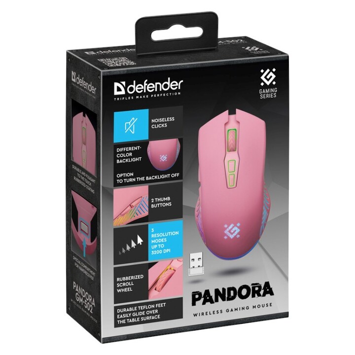MOUSE WIRELESS DEFENDER PANDORA RF ROSA 3200dpi 7P
