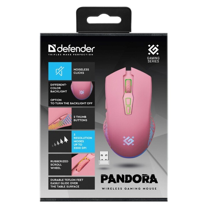 MOUSE WIRELESS DEFENDER PANDORA RF ROSA 3200dpi 7P