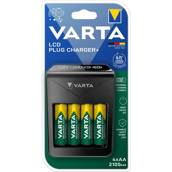 Carregador de tomada LCD Varta + carregador de bateria de 4 horas / adaptador de energia