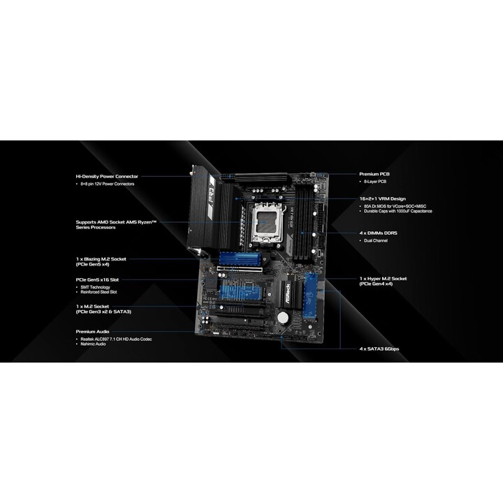 Asrock Amd X870 Sam5 Atx Motherboard DDR5 Memória 4 Slots X870Pro-Awifi