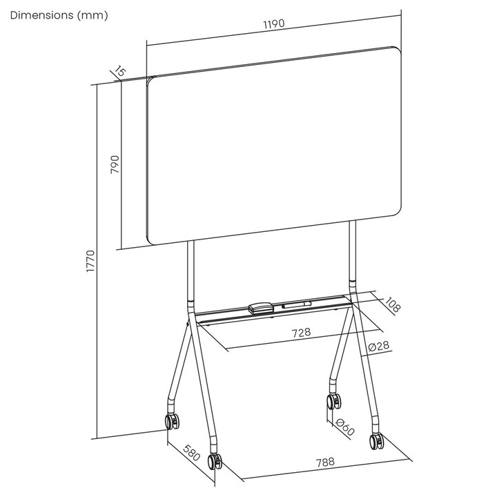 Ergo Office mobile Schreibtafel, horizontale Ausrichtung, weiß, einseitig, mit Ablage, Tafelmaße 1190x790mm, ER-306