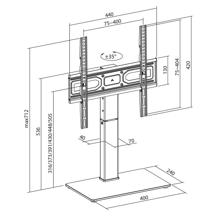 Supporto TV universale Maclean, per mobile RTV, staffa, max. 40 kg, max. VESA 400x400, regolazione altezza e inclinazione, per T