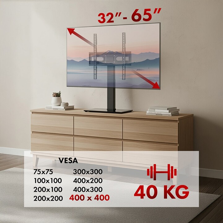 Supporto TV universale Maclean, per mobile RTV, staffa, max. 40 kg, max. VESA 400x400, regolazione altezza e inclinazione, per T