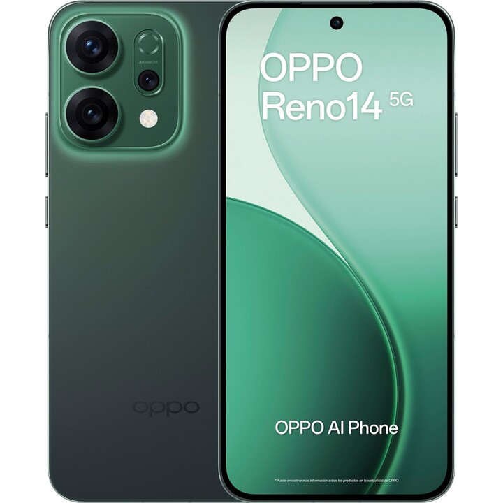 OPPO RENO14 5G, 12GB 512 GB, 6,59 AMOLED, 50MP, IP69, Charging Fast, 80W, Green luminoso