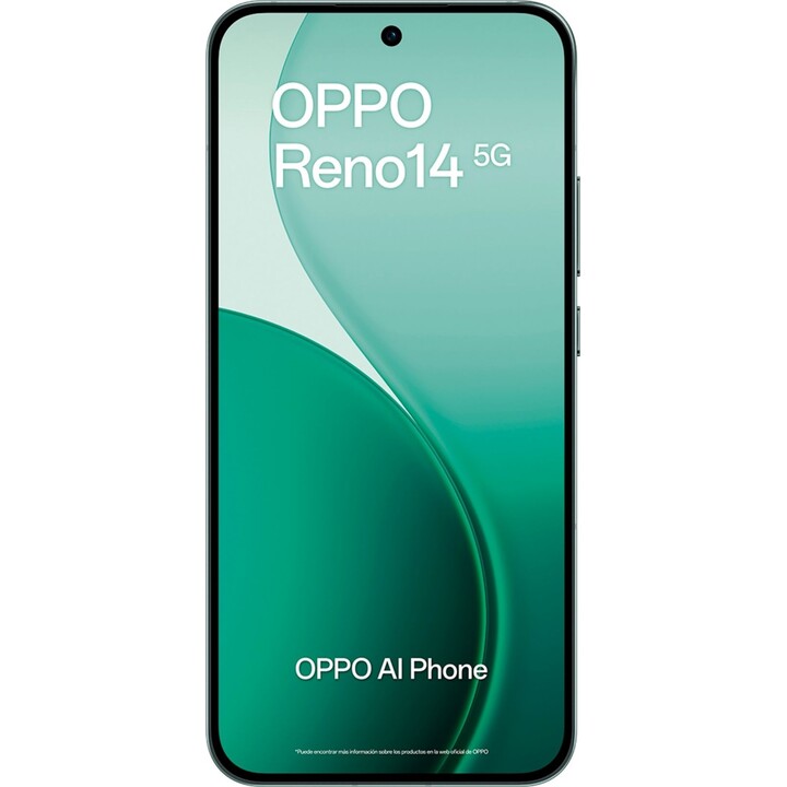 Oppo Reno14 5G, 12 GB 512 GB, 6,59 AMOLED, 50 MP, IP69, carico rapido, 80W, verde luminoso