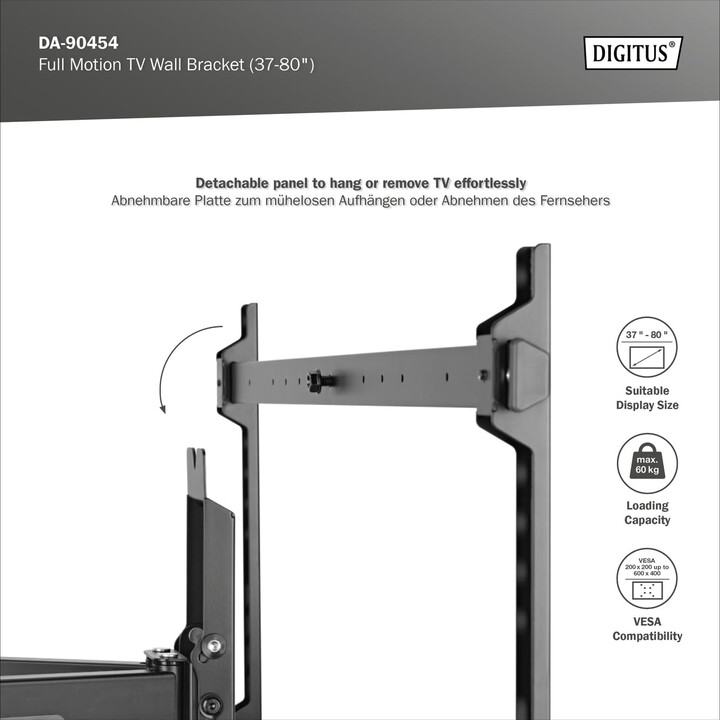 Supporto a parete Digitus per TV Full Motion (37-80")