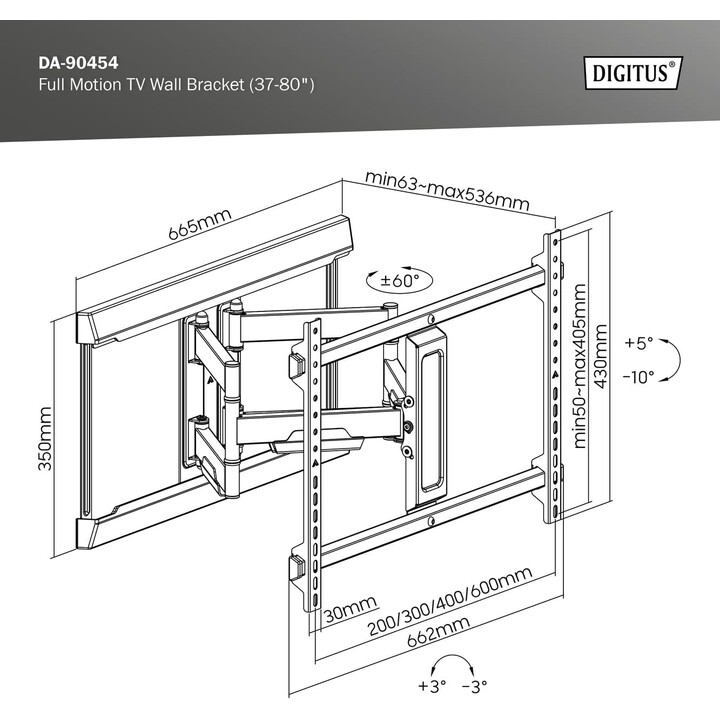 Supporto a parete Digitus per TV Full Motion (37-80")