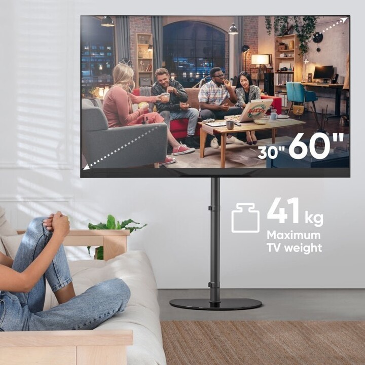 Onkron TS5060-B TV-Bodenständer für 30- bis 60-Zoll-Bildschirme mit Rädern, schwarz