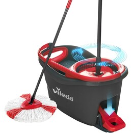 VILEDA Turbo Spin Mop avec poignée télescopique pédale de 85 à 123 cm rouge gris
