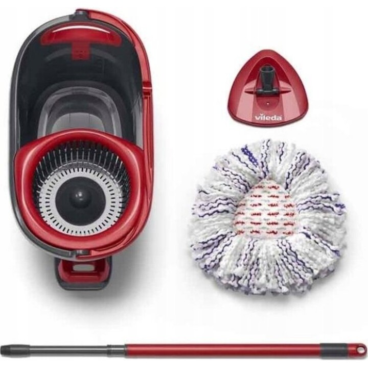 VILEDA TURBO Spin Mop con manico telescopico a pedale da 85 a 123 cm di rosso grigio