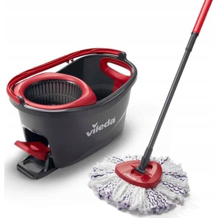VILEDA TURBO Spin Mop con manico telescopico a pedale da 85 a 123 cm di rosso grigio