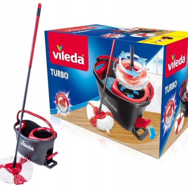 VILEDA TURBO Spin Mop con manico telescopico a pedale da 85 a 123 cm di rosso grigio