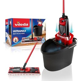 Mopa Vileda Ultramax de Microfibras para Fregar y Cubo con escurridor Gris Rojo