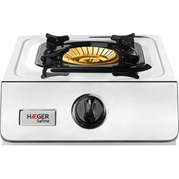 Haeger 1-N5-H, Réchaud à gaz portable à 1 zone, idéal pour le camping, avec allumage piézo et mallette de transport, Argent