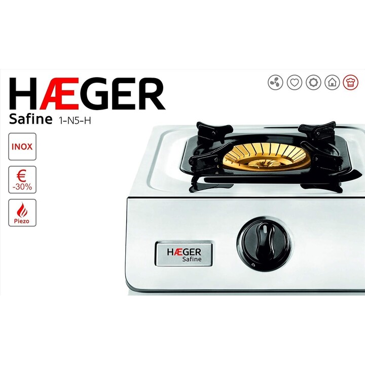 Haeger 1-N5-H, fornello a gas portatile a 1 zona ideale per il campeggio con accensione piezoelettrica e custodia per il traspor