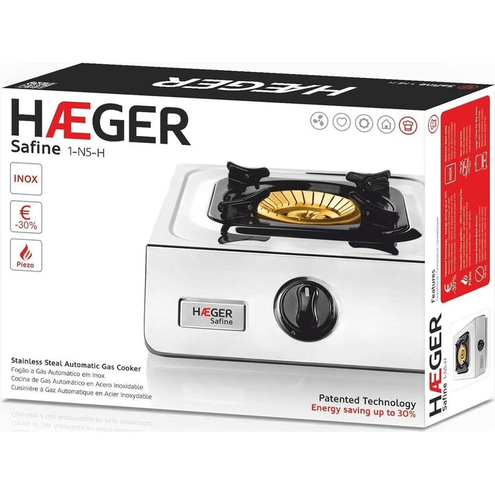 Haeger 1-N5-H, fornello a gas portatile a 1 zona ideale per il campeggio con accensione piezoelettrica e custodia per il traspor