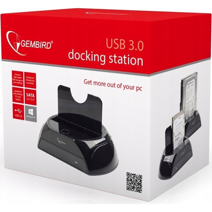 Estação de acoplamento Gembird HD32-U3S-2 para discos rígidos SATA de 2,5\'\' + 3,5\'\' USB 3.0 Preto