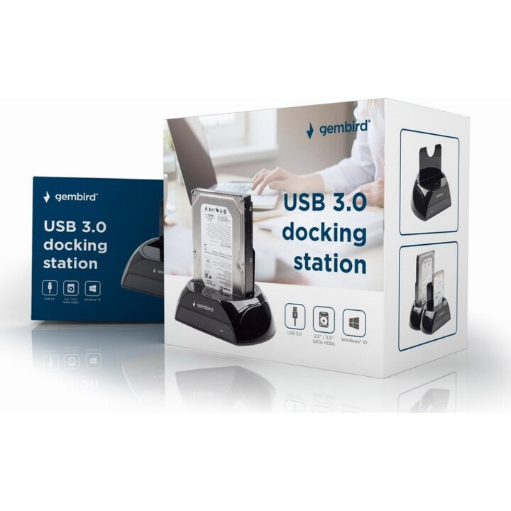 Estação de acoplamento Gembird HD32-U3S-2 para discos rígidos SATA de 2,5\'\' + 3,5\'\' USB 3.0 Preto