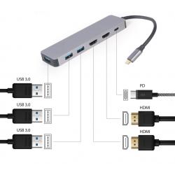 Gembird A-CM-COMBO3-03 Adaptador multipuerto USB tipo C 3 en 1 (Hub + HDMI + PD)