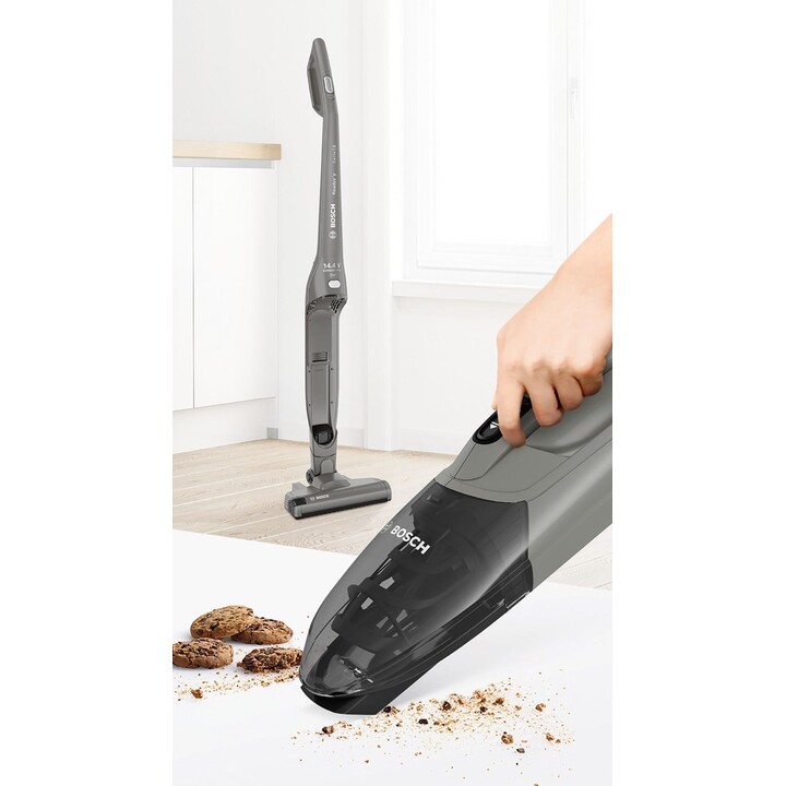 Aspirador de pó vertical e vassoura elétrica Bosch Série 2 BBHF214G 2 em 1, aspirador de pó seco sem fio, cinza