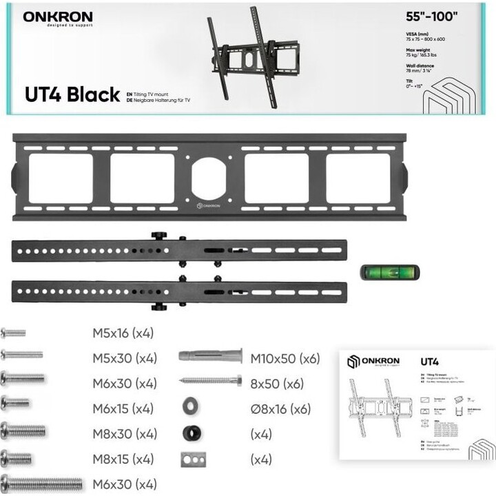 Support mural pour téléviseur Onkron UT4-B 55-100"/Noir