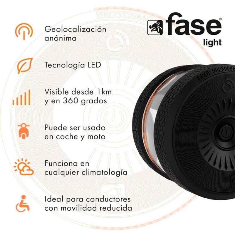 FASE LIGHT Geolocation Beacon / V16 Approved / Flash Light / Visibility +1 km / IP54 / Free Glasses / 116053.03