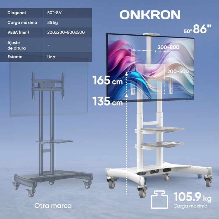 Mobiler TV-Ständer, Zubehör/50-86"/Weiß Onkron TS1881-W