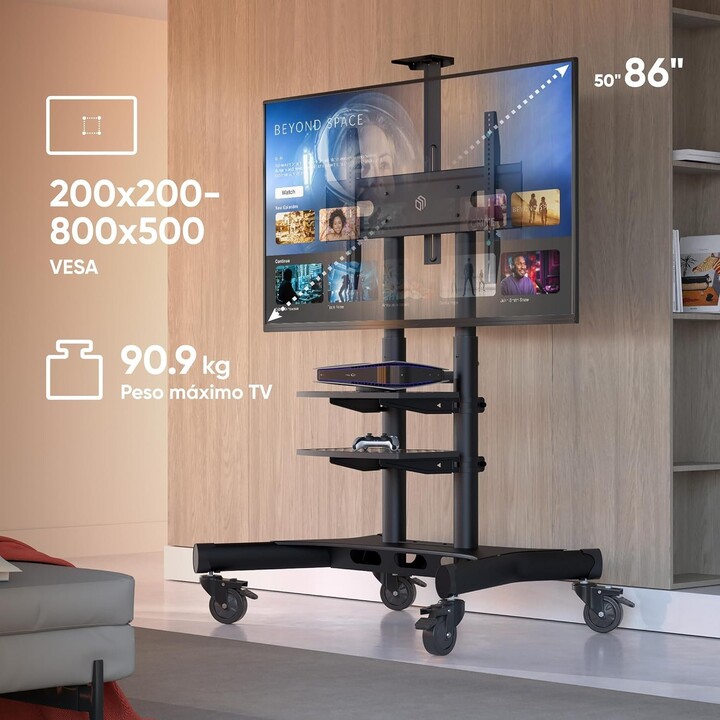 Onkron TS1871-B Mobiler TV-Ständer, Zubehör/55-90"/Schwarz