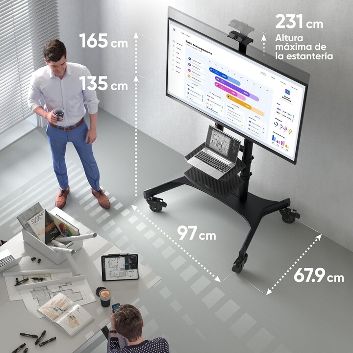Onkron TS1871-B Mobiler TV-Ständer, Zubehör/55-90"/Schwarz