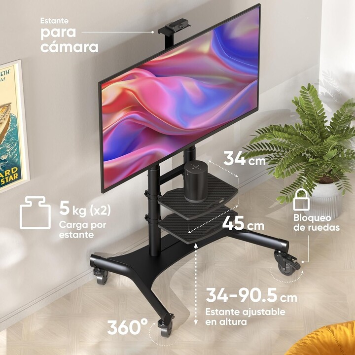 Onkron TS1871-B Mobiler TV-Ständer, Zubehör/55-90"/Schwarz