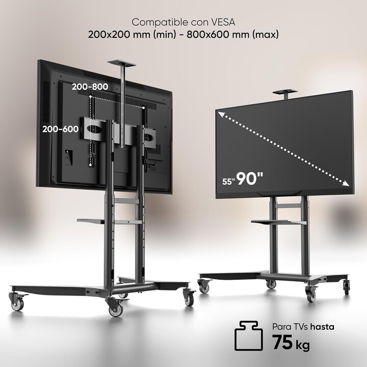 Onkron TS1871-B Mobiler TV-Ständer, Zubehör/55-90"/Schwarz