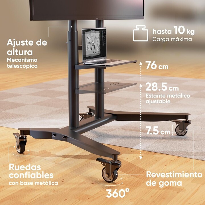 Onkron TS1871-B Mobiler TV-Ständer, Zubehör/55-90"/Schwarz