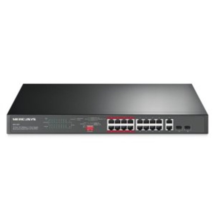 Switch non gestibile mercusys ms118cp 18p 16xrj45 100mbps poe+ 2x1gbps 2xsfp 1gbps rackable