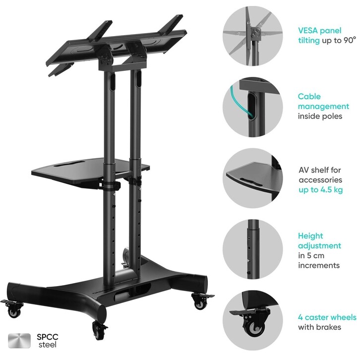 Onkron TS1350-B Mobiler TV-Ständer, Zubehör/32-70"/Schwarz