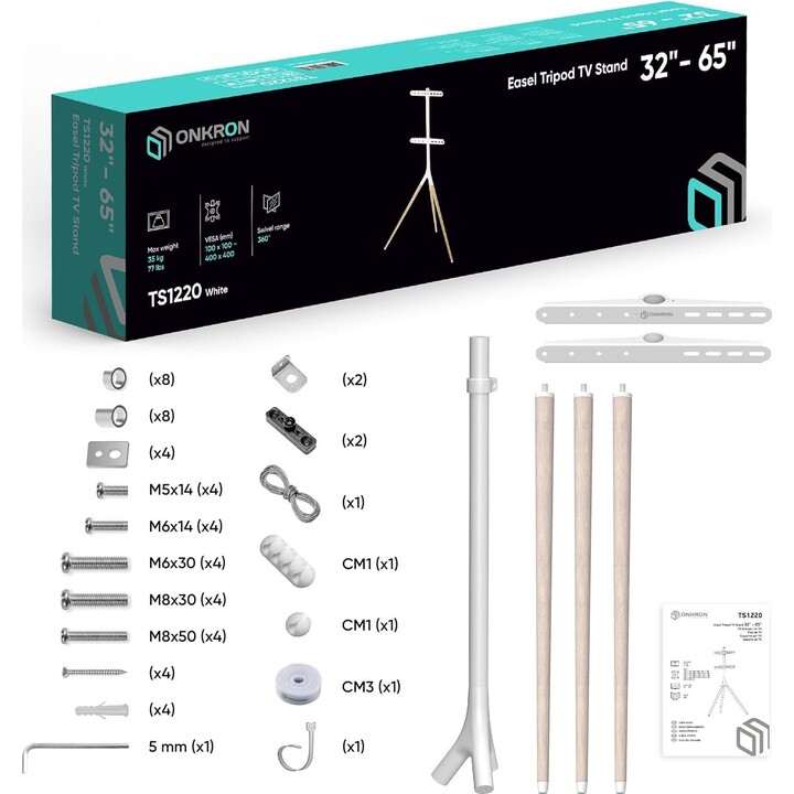 Soporte de suelo para TV Onkron TS1220-W (32-65"), blanco