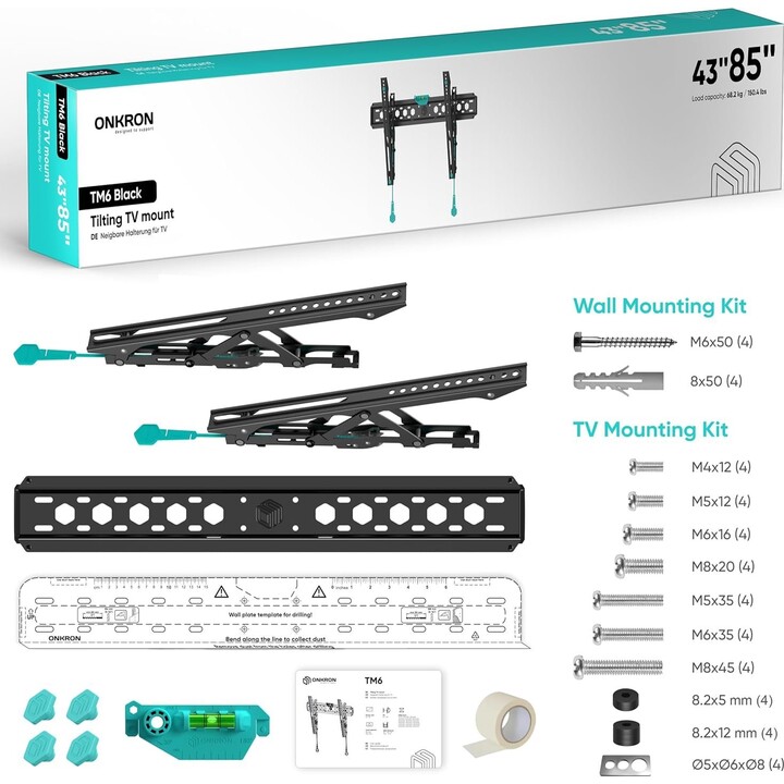 Accessorio per supporto da parete per TV Onkron TM6-B /43-85"/Nero