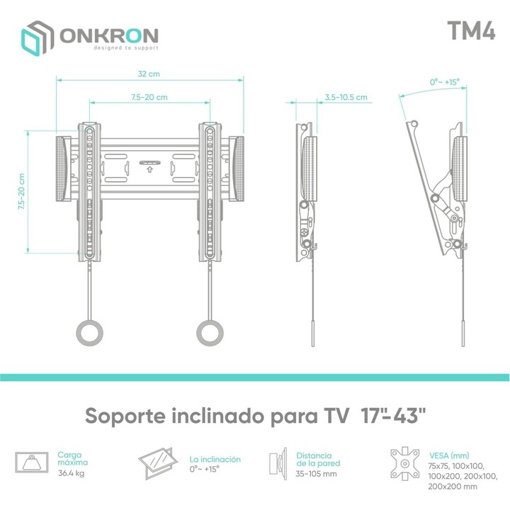 Accesorio de montaje en pared para TV Onkron TM4-B (17-43"), negro