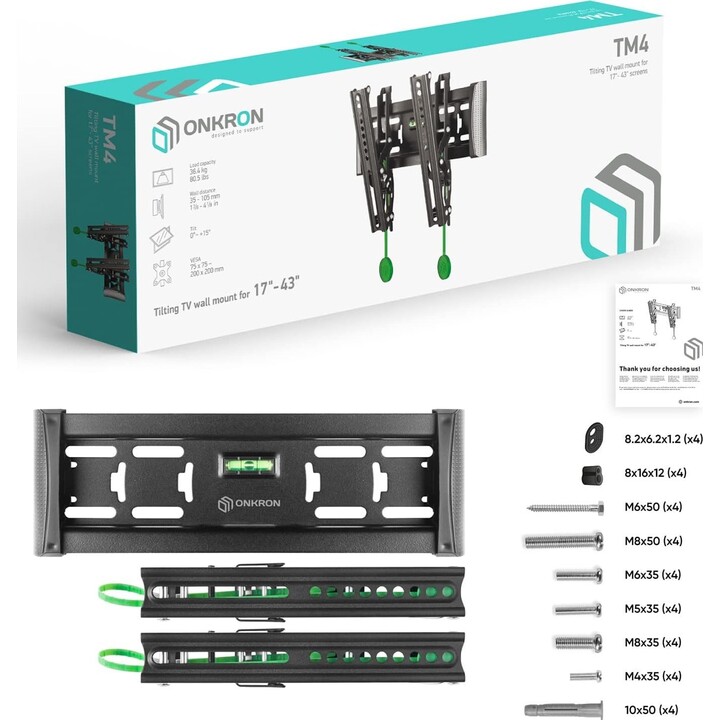 Accessorio per supporto da parete per TV Onkron TM4-B /17-43"/Nero