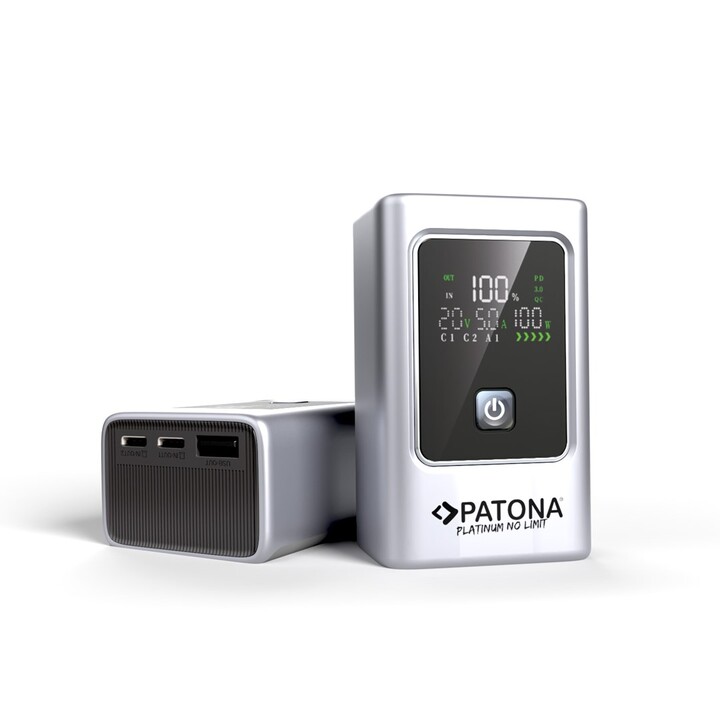 PATONA Platinum Powerbank Luxury One PD35 | 10000mAh | PD 35W | USB-C + USB-A Argenté, Noir