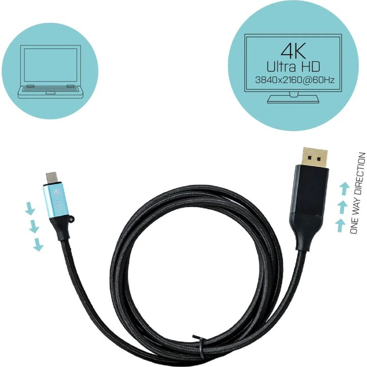 Cable adaptador de vídeo 1,5 m USB Tipo C Negro, i-Tec C31CBLDP60HZ