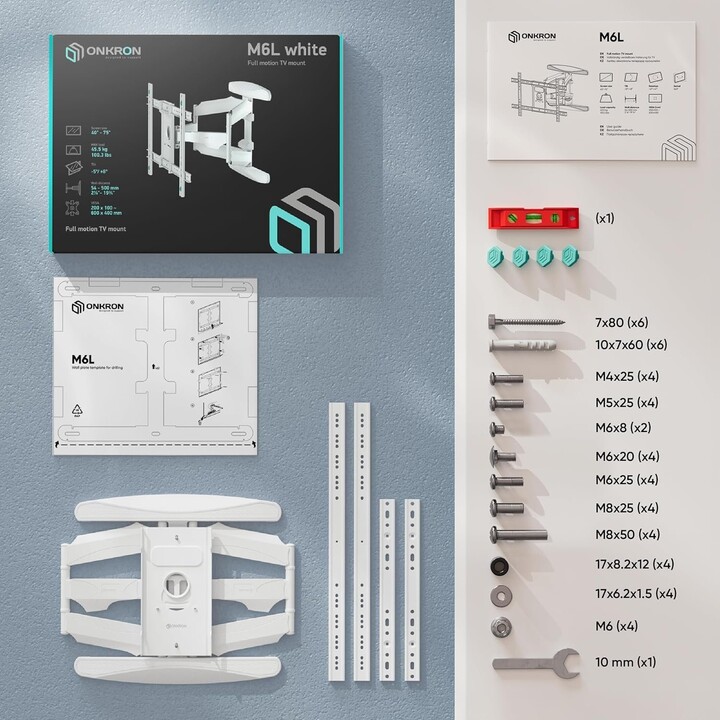 Accesorio de montaje en pared para TV Onkron M6L-W/40-75"/Blanco