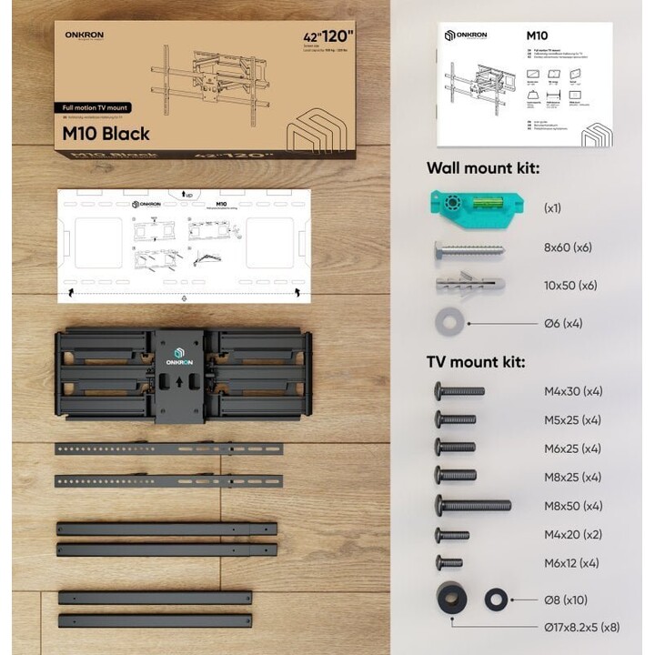 Support mural pour téléviseur Onkron M10-B (42-120 pouces) noir