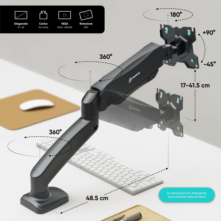 Support mural pour moniteur Onkron G80-B, accessoire 13-32", noir