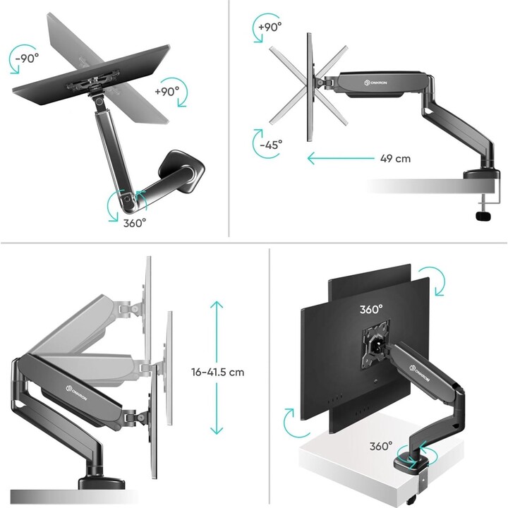Support mural pour moniteur Onkron G50-B, accessoire 13-32", noir