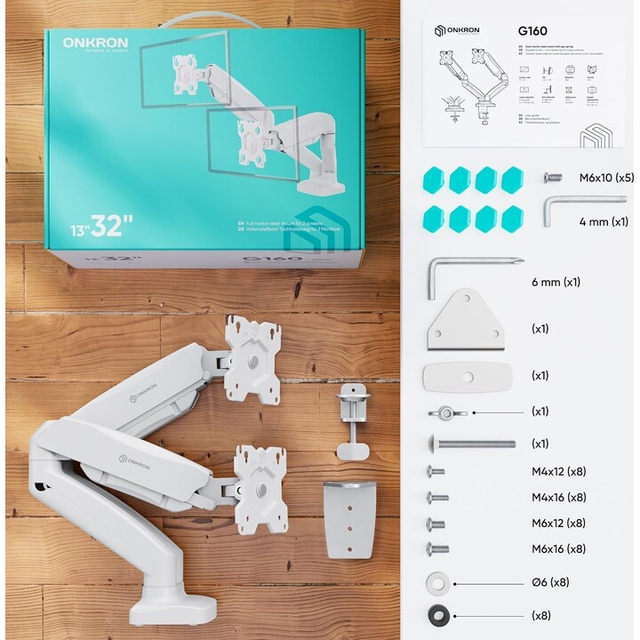 ONKRON G160-W support de bureau pour 2 moniteurs 13-32" blanc