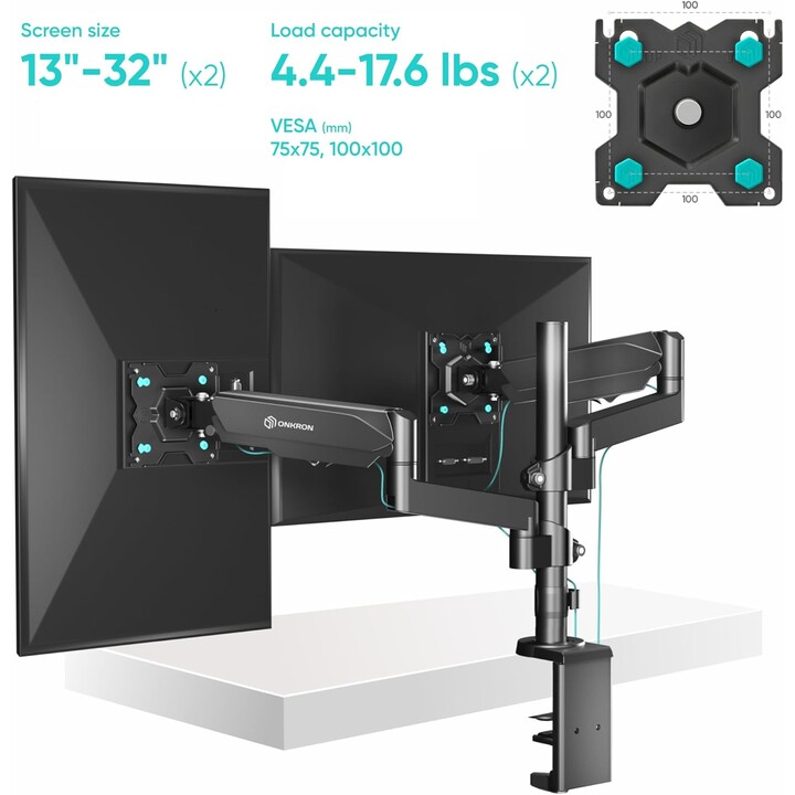 Soporte de pared para monitor Onkron G140-B, 13-32", color negro