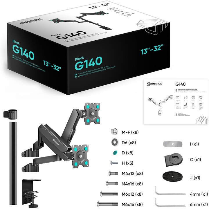 Soporte de pared para monitor Onkron G140-B, 13-32", color negro